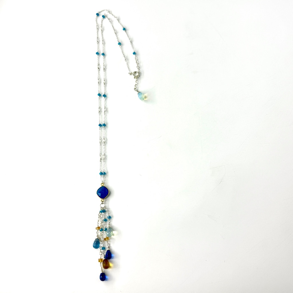 Mixed Gemstone Artisan Necklace, Long Sterling Silver Necklace